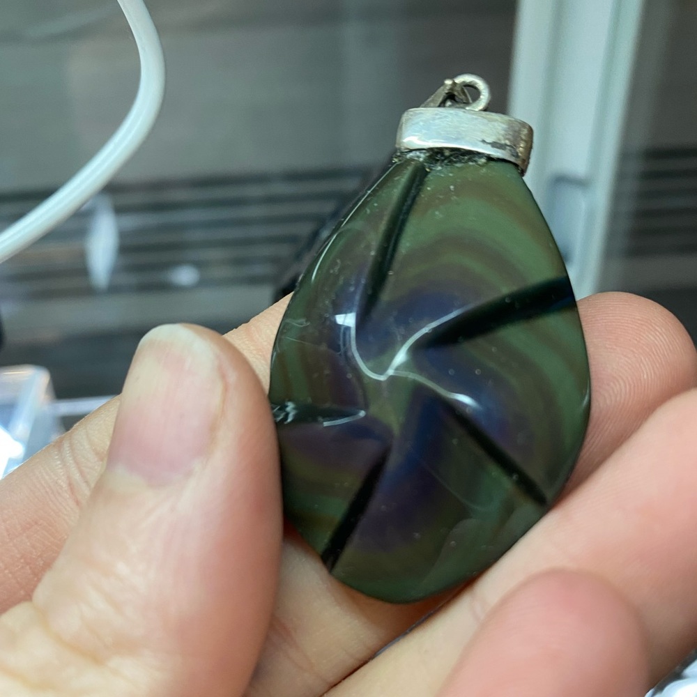 Rainbow obsidian silver pendant